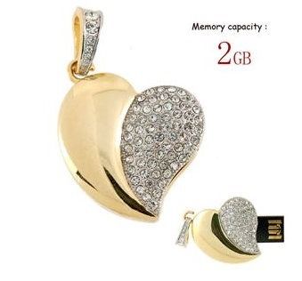 Pen Drive Coração Dourado Com Strass 2gb Excelente
